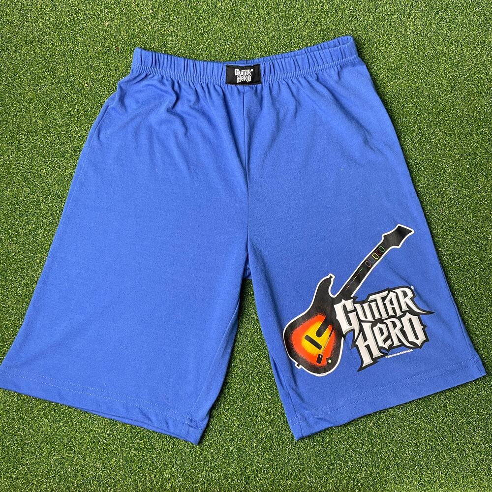 Vintage Y2K Guitar Hero Kids Boy Blue Graphic Elastic Waist Pull On Shorts Sz 10